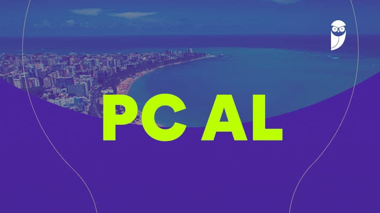 Logomarca da Polícia Civil de Alagoas com texto sobre concurso público 2026