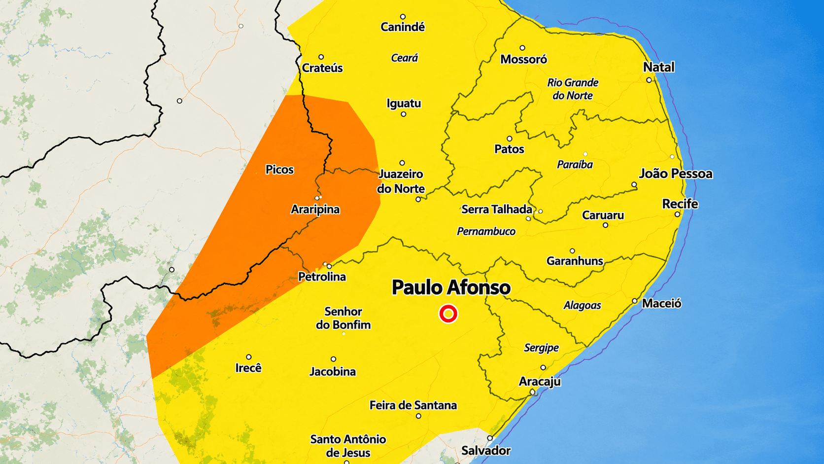 Paulo Afonso: INMET alerta para vendaval com rajadas de 60 km/h