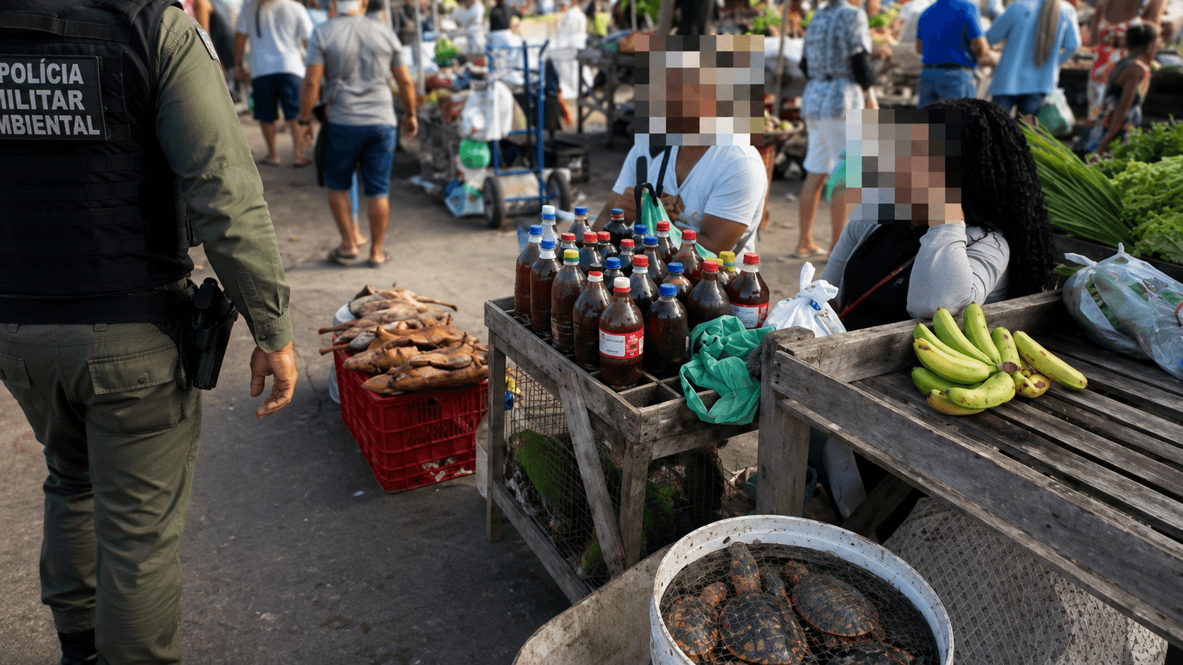 Tucano: PM flagra venda de tatu, siriema e teiú abatidos em feira