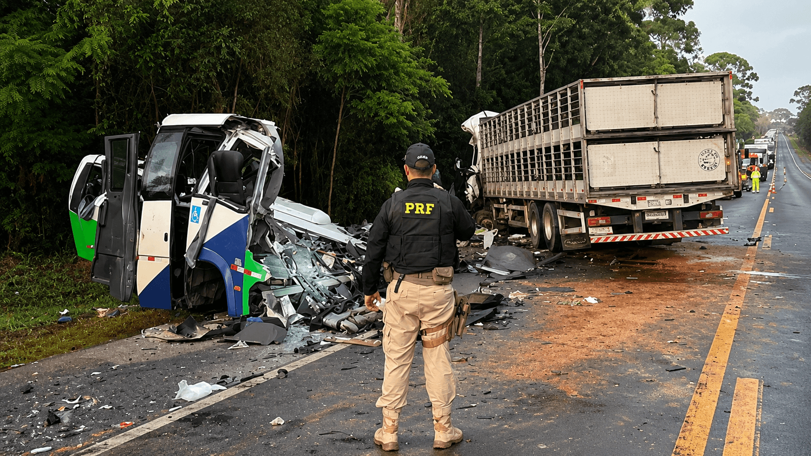 Ônibus com 44 passageiros bate em carreta na BR-349 e deixa 13 feridos na Bahia