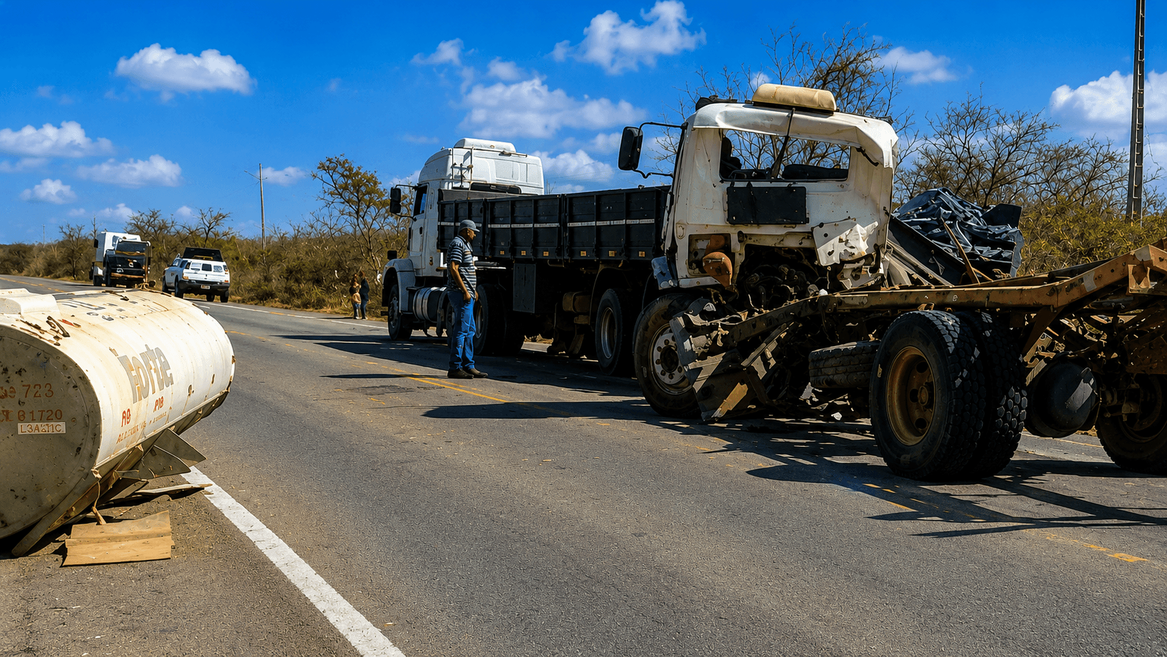 Batida entre carretas deixa motorista ferido na BR-407, em Petrolina