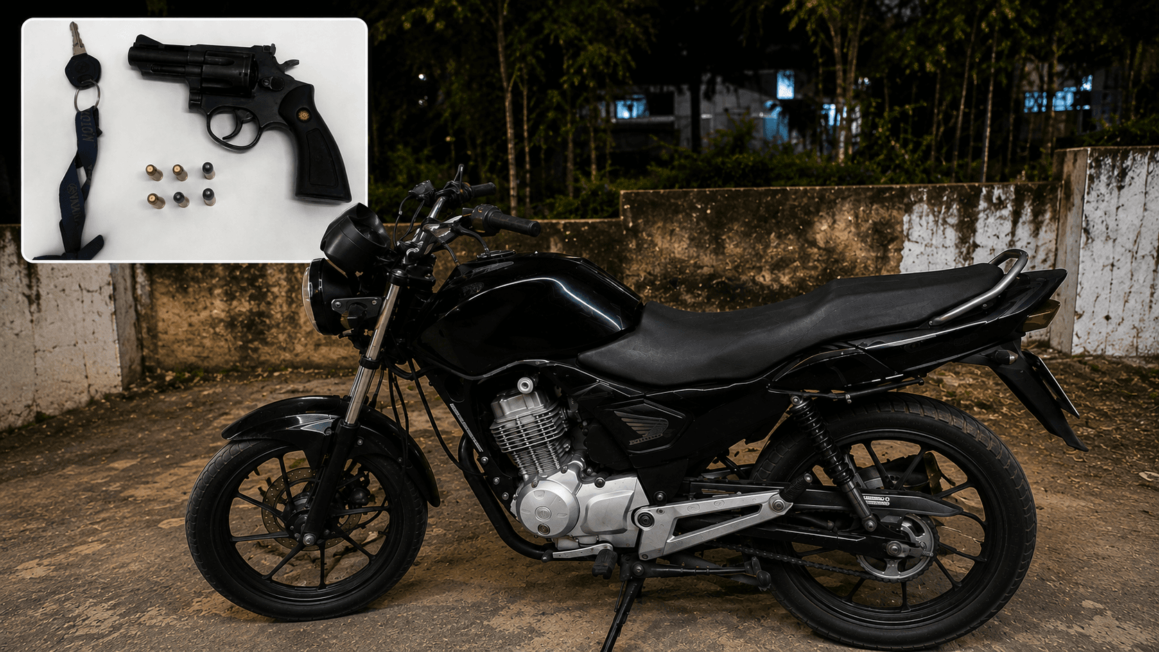 Paulo Afonso: moto pintada de preto na fuga é achada com revólver .38