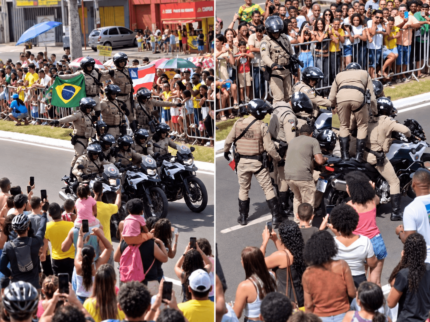 Desfile em Feira de Santana tem queda de PMs durante manobra de moto