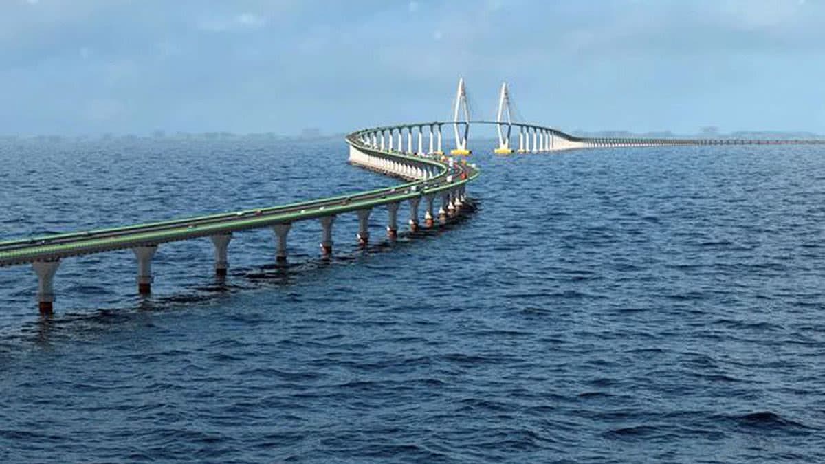 Ilustração da Ponte Salvador-Itaparica sobre a Baía de Todos-os-Santos