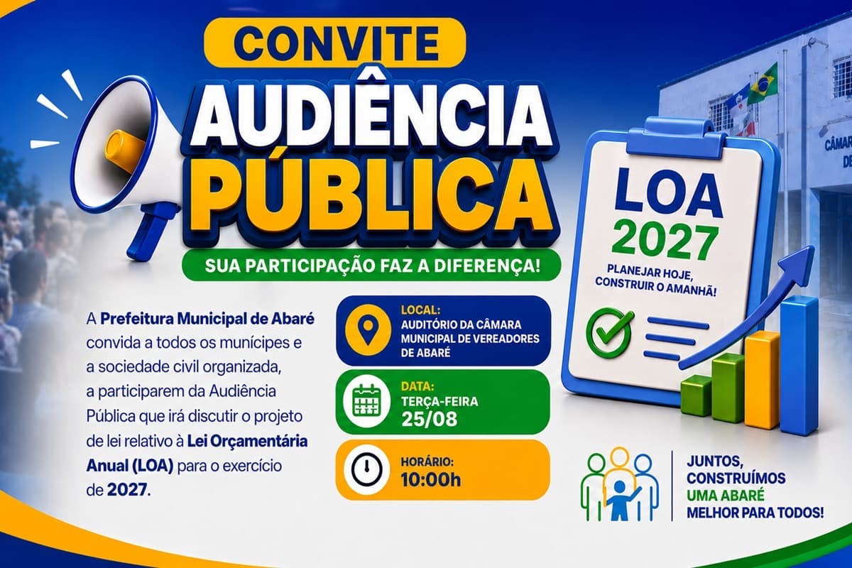 Auditório da Câmara Municipal de Abaré onde será realizada a audiência pública da LOA 2027