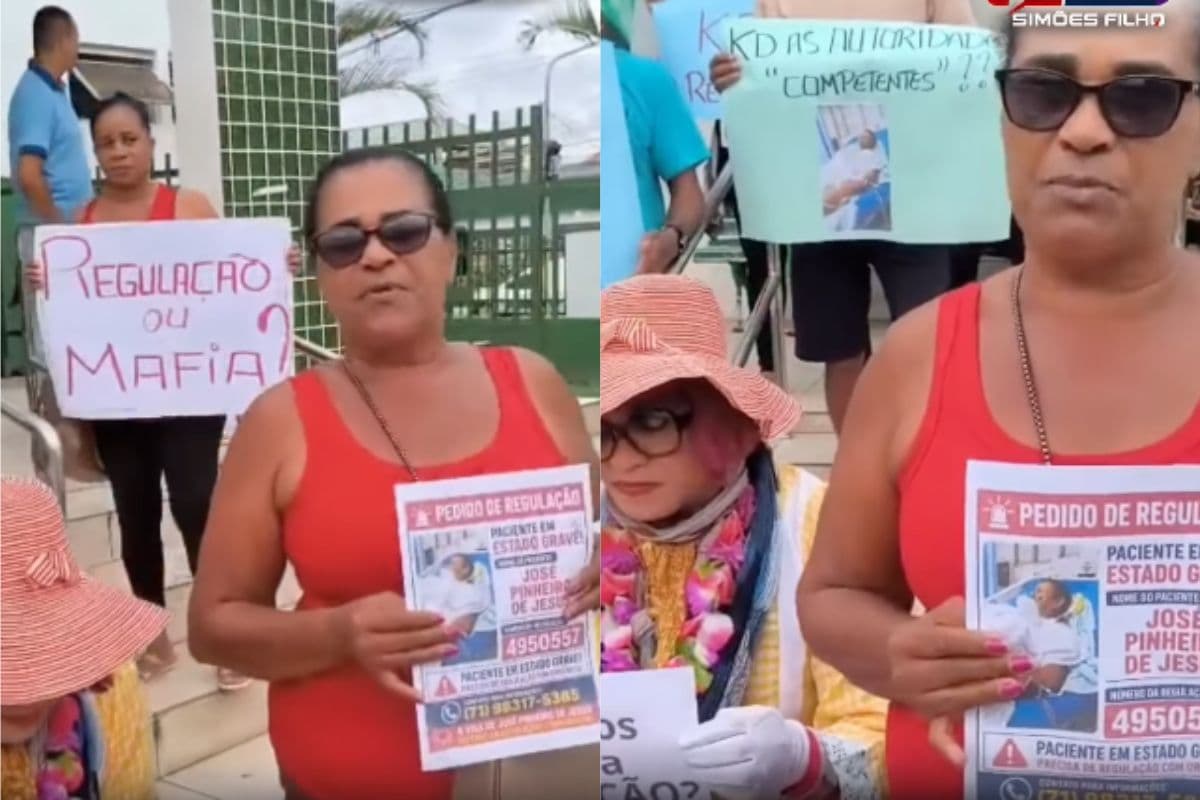 Manifestantes em frente à UPA de Simões Filho, Bahia, cobram melhorias na saúde pública