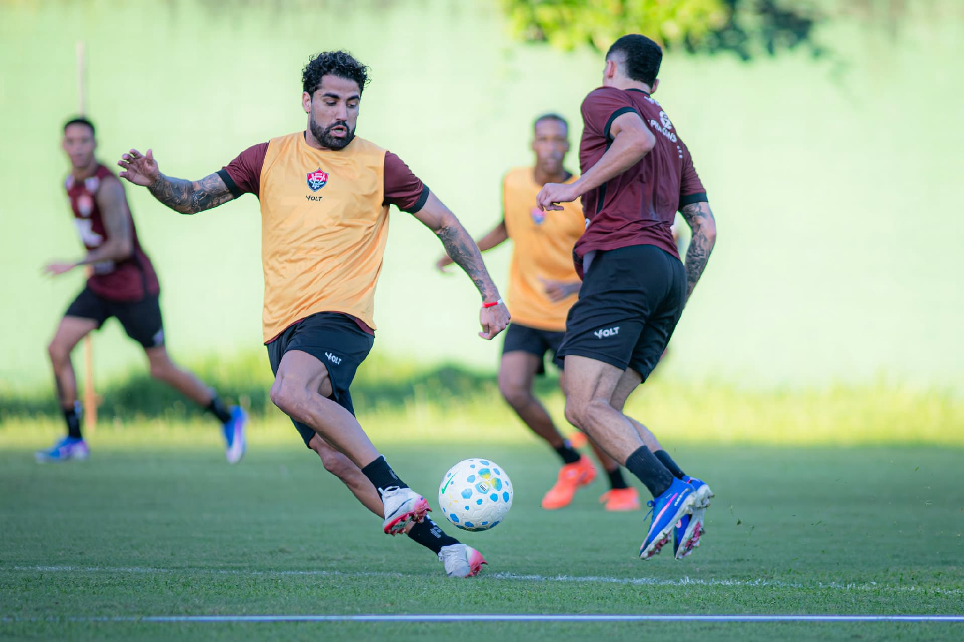 Elenco do Esporte Clube Vitória em treino no CT Manoel Pontes Tanajura antes da partida contra o Vasco