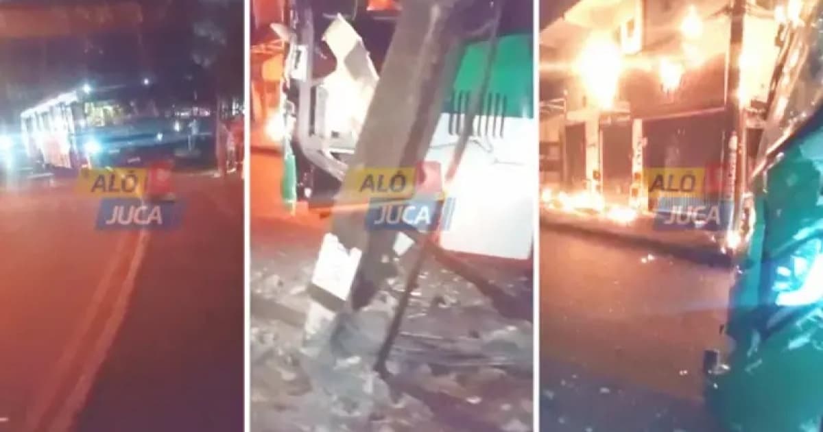 Poste danificado e fiação queimada após colisão de ônibus em São Marcos, Salvador