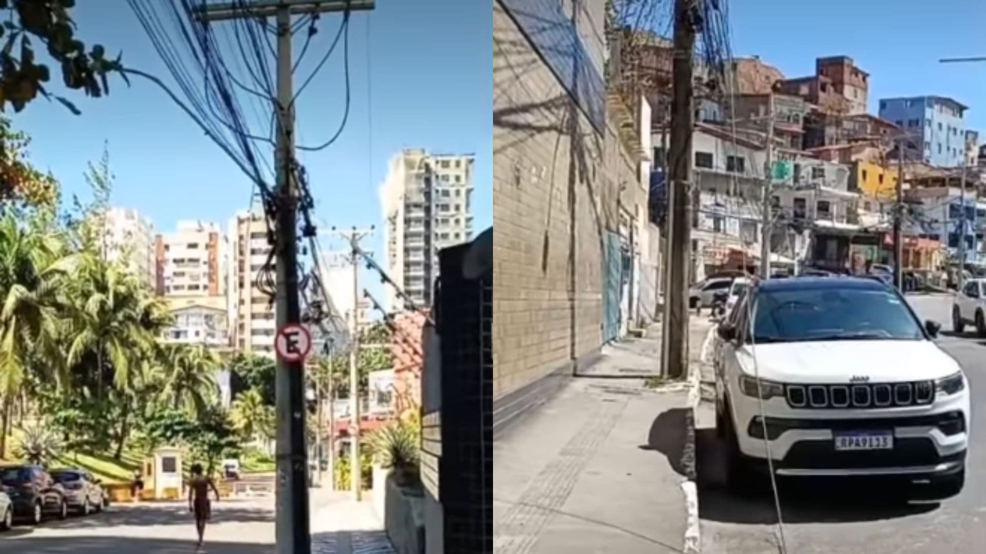 Fios caídos sobre calçada na Avenida Eurycles de Matos, Rio Vermelho, Salvador