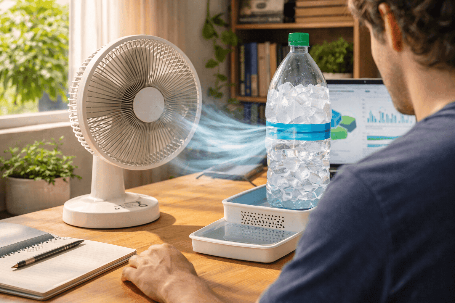 Com gelo e ventilador, garrafa PET se transforma em truque para enfrentar o calor-(Imagem gerada por inteligência artificial-ChatGPT/Olhar Digital)