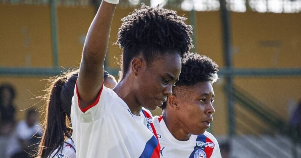 Jogadoras do Bahia comemoram gol na vitória sobre o Atlético-MG pelo Brasileirão Feminino