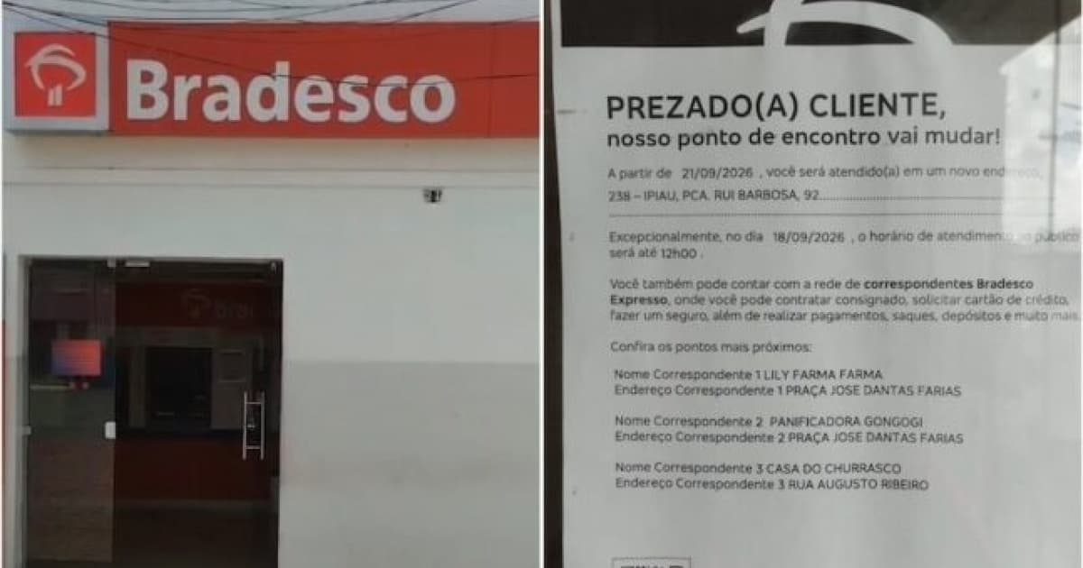 Fachada de agência bancária do Bradesco em cidade do interior da Bahia