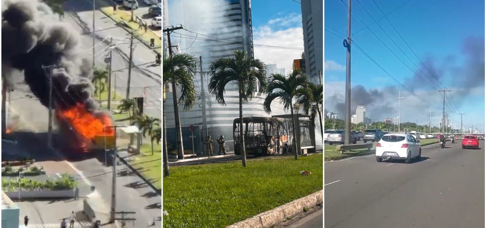 Ônibus em chamas na Avenida Tancredo Neves em Salvador