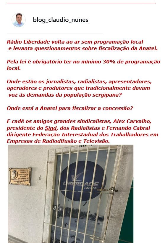 Sede da Rádio Liberdade FM em Aracaju, Sergipe, com as portas fechadas