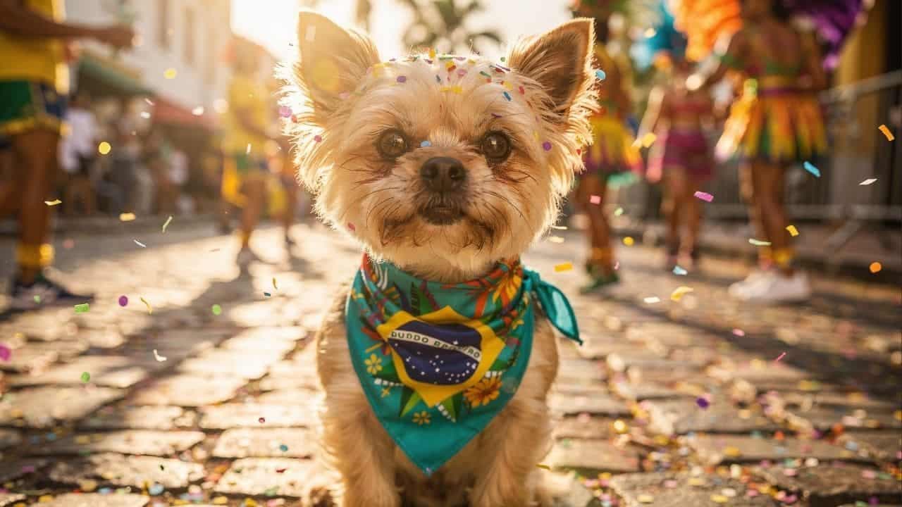 Fantasias de Carnaval para cães exigem tecidos leves para evitar o superaquecimento animal - Imagem criada por inteligência artificial (ChatGPT / Olhar Digital)