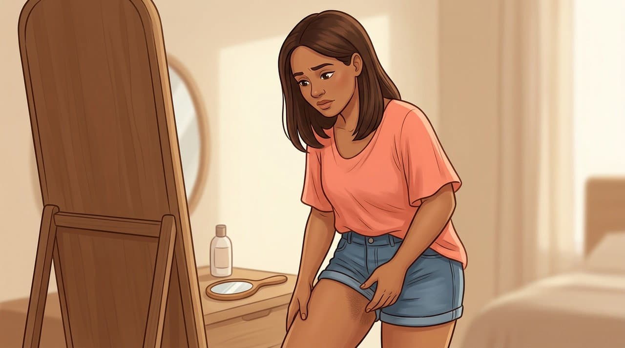 Ilustração de pele com marcas de acantose nigricans em região de dobra corporal
