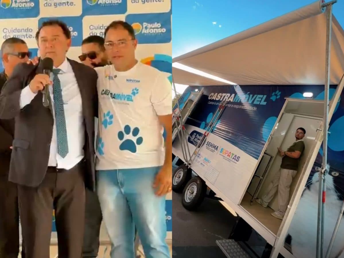 Vereador Valmir Rocha durante entrega do Castramóvel e da caminhonete S10 em Paulo Afonso
