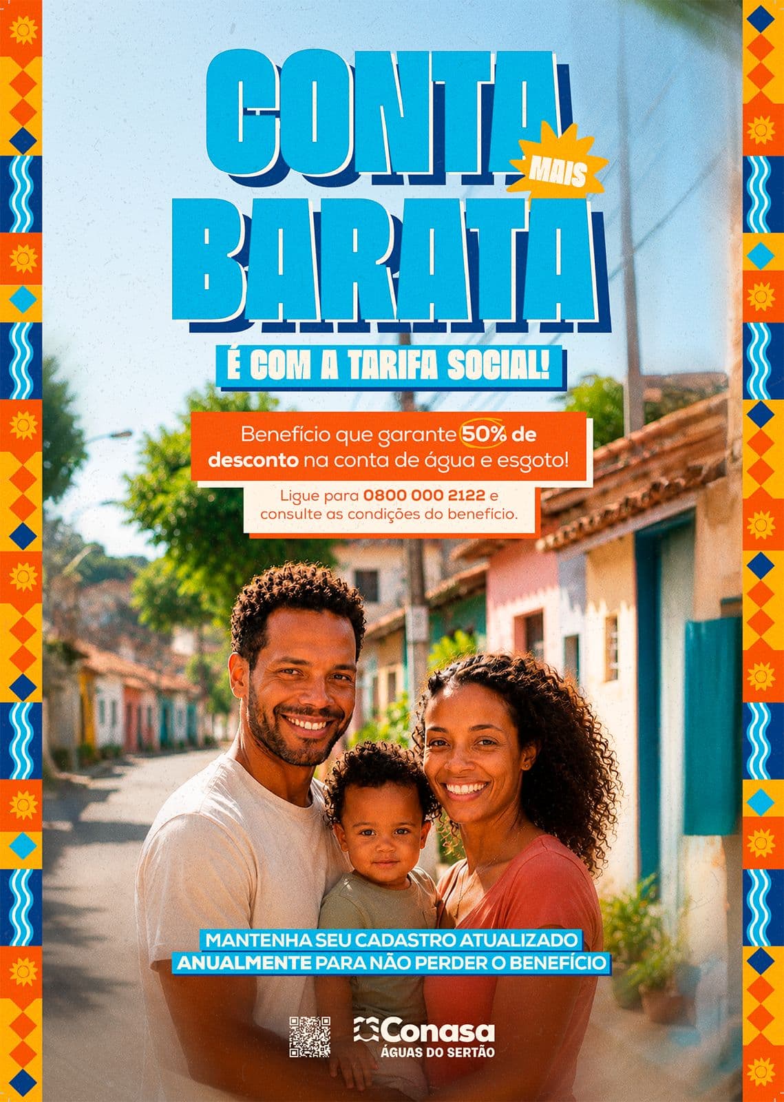 Torneira aberta com água correndo, simbolizando acesso ao saneamento básico e desconto na conta de água pela Tarifa Social