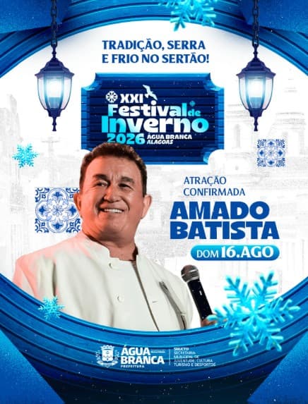 Palco do Festival de Inverno de Água Branca com público durante show noturno no sertão alagoano