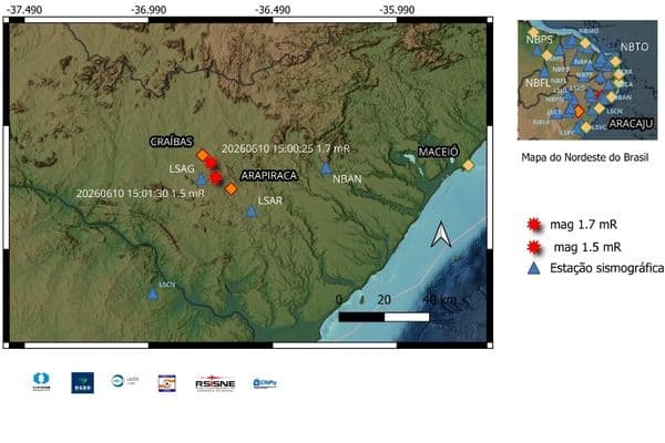 Equipamento sismográfico instalado próximo à mineração em Craíbas, Alagoas