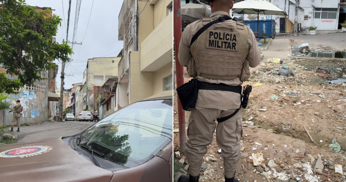 Viaturas e policiais militares durante operação de ocupação em bairro de Salvador
