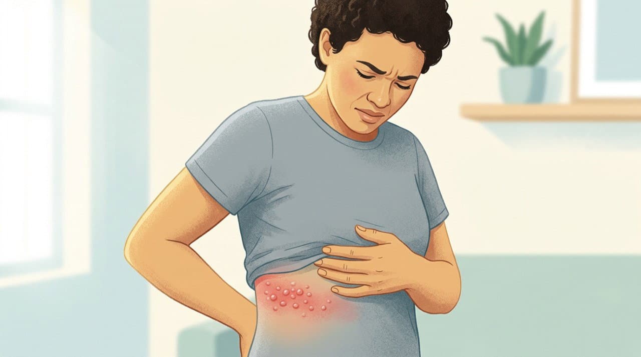 Ilustração de pele com sinais de irritação relacionados ao herpes-zóster