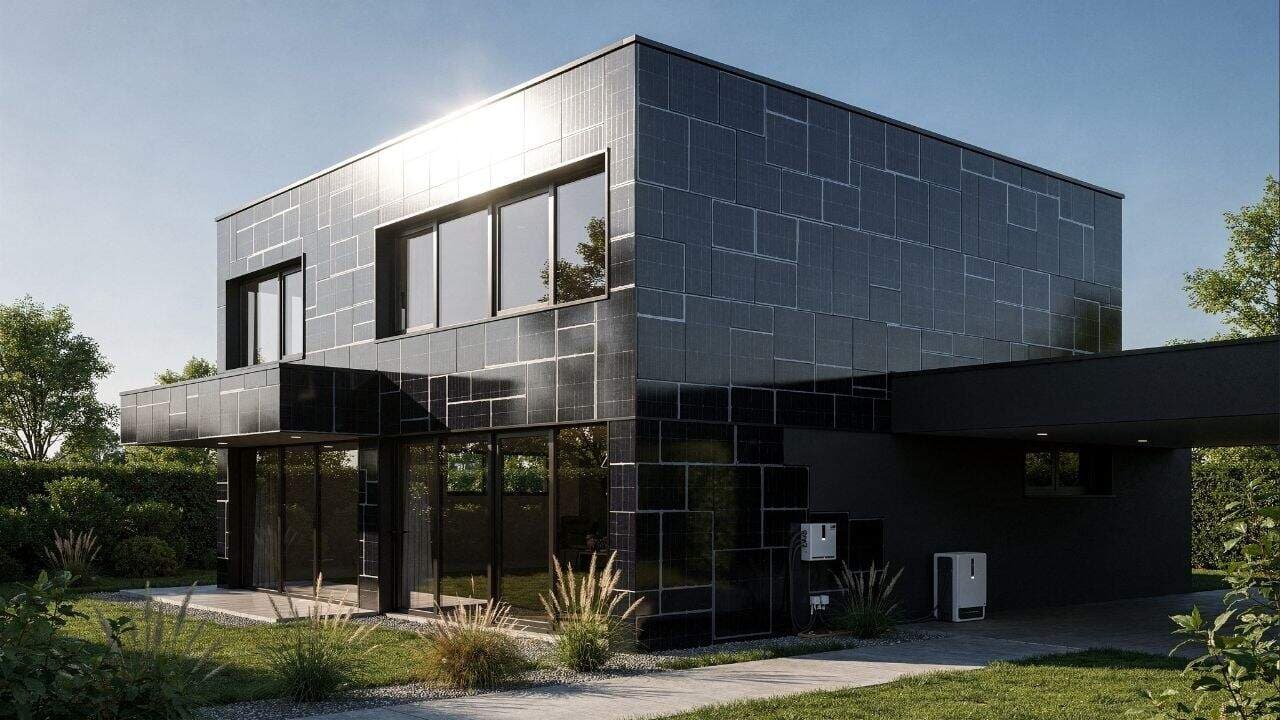 Fachadas solares transformam edifícios em fontes ativas de energia sustentável - Imagem criada por inteligência artificial (ChatGPT / Olhar Digital)