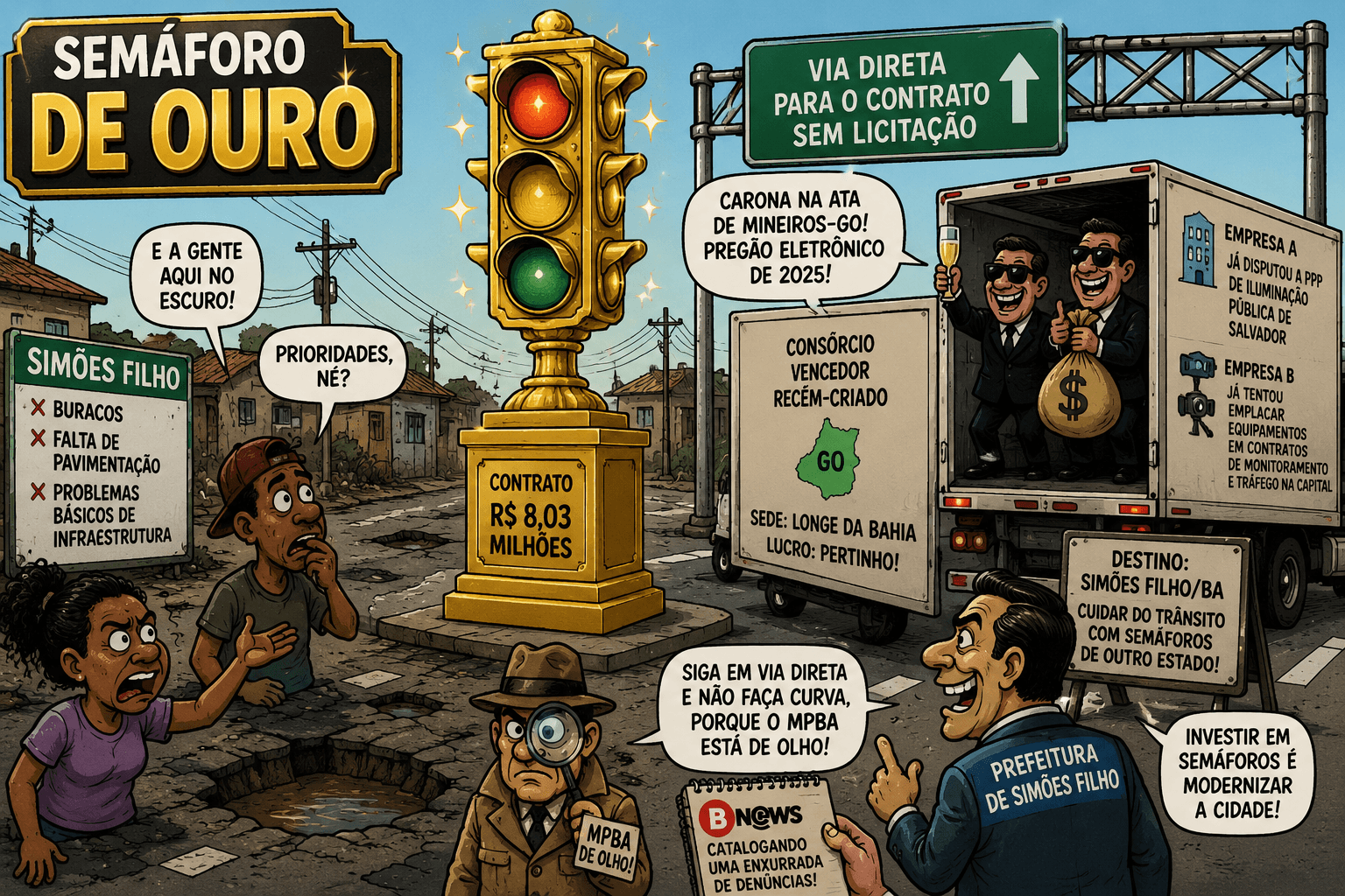 Semáforo em cidade da Bahia com foco em contrato público suspeito