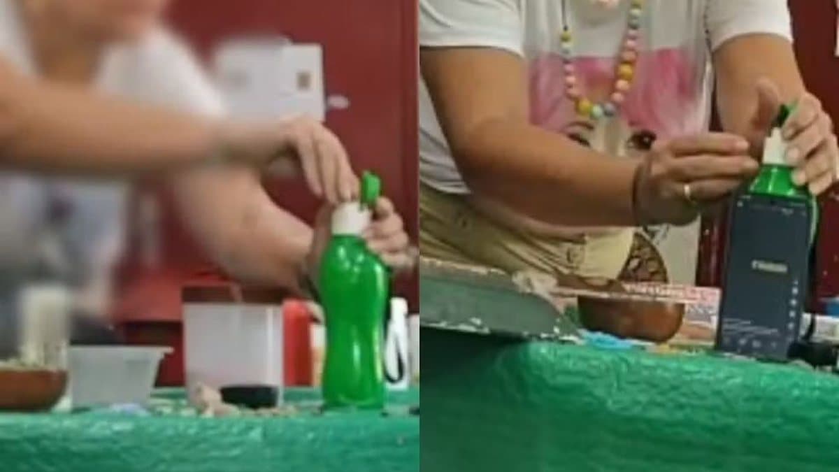 Garrafa de água sobre mesa em sala de artesanato, representando o caso de envenenamento com mercúrio no Recife