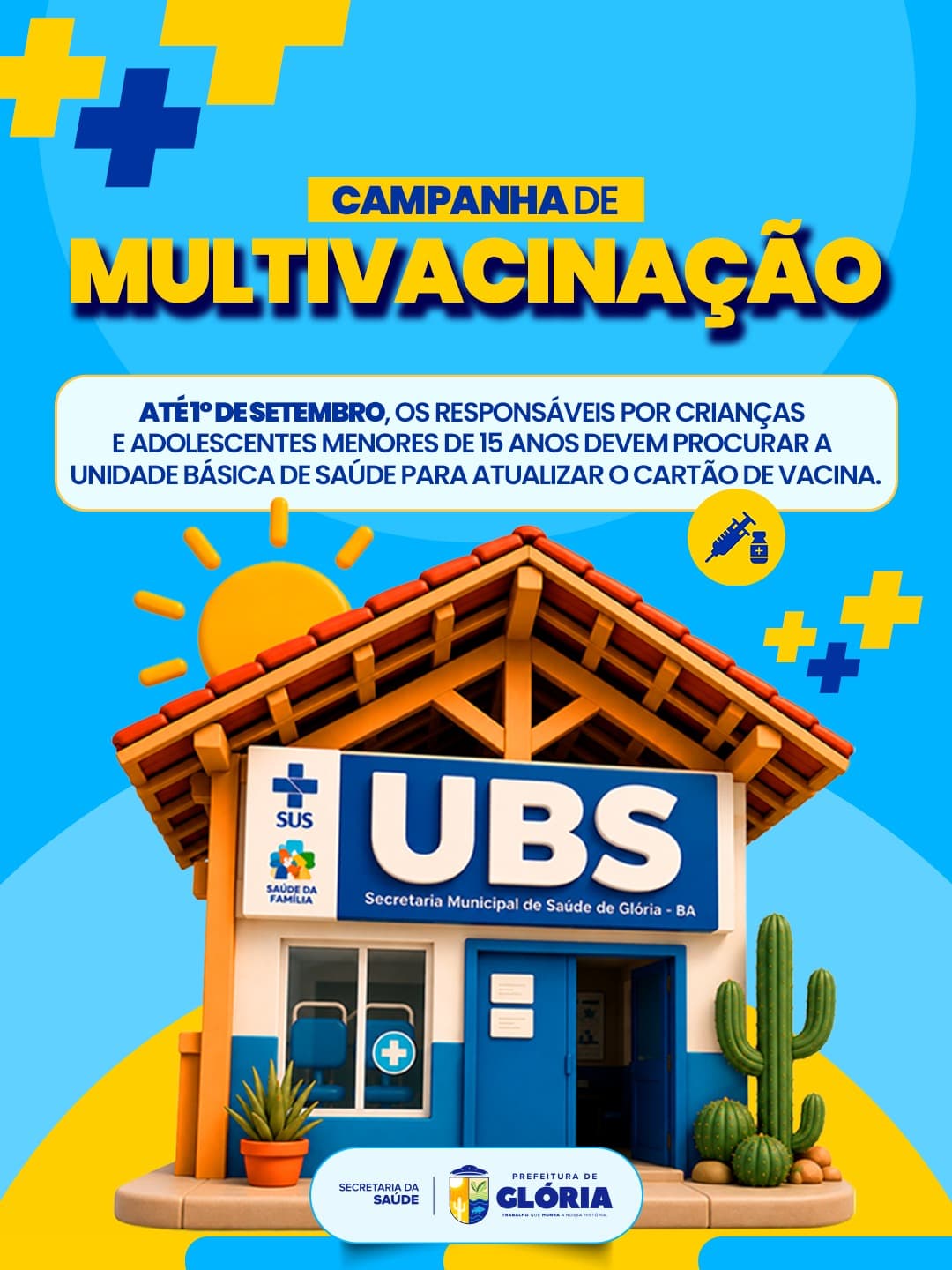 Glória realiza Campanha de Multivacinação para crianças e adolescentes até 1º de setembro