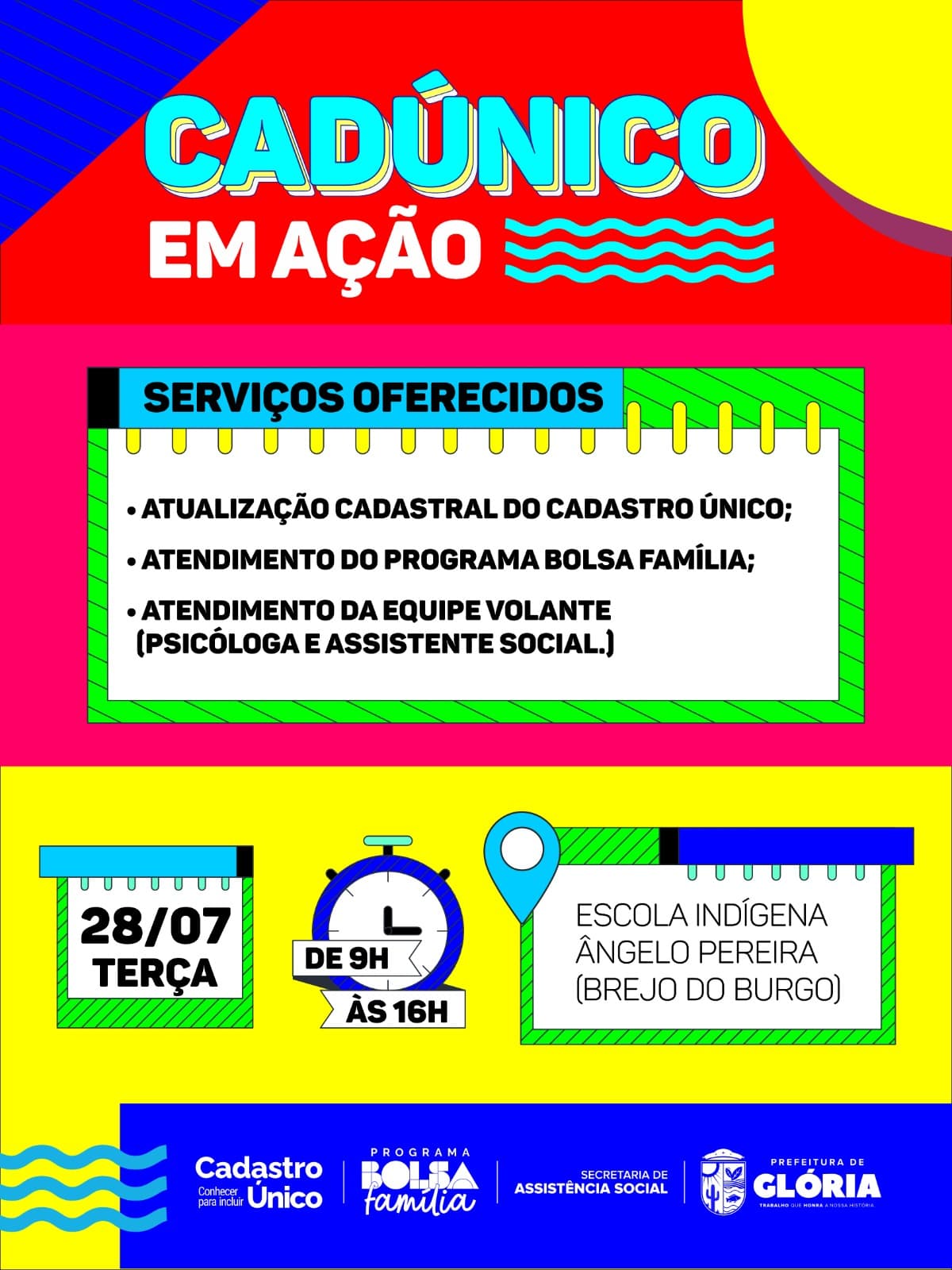 Prefeitura de Glória leva CadÚnico e Bolsa Família ao Brejo do Burgo nesta terça (28)