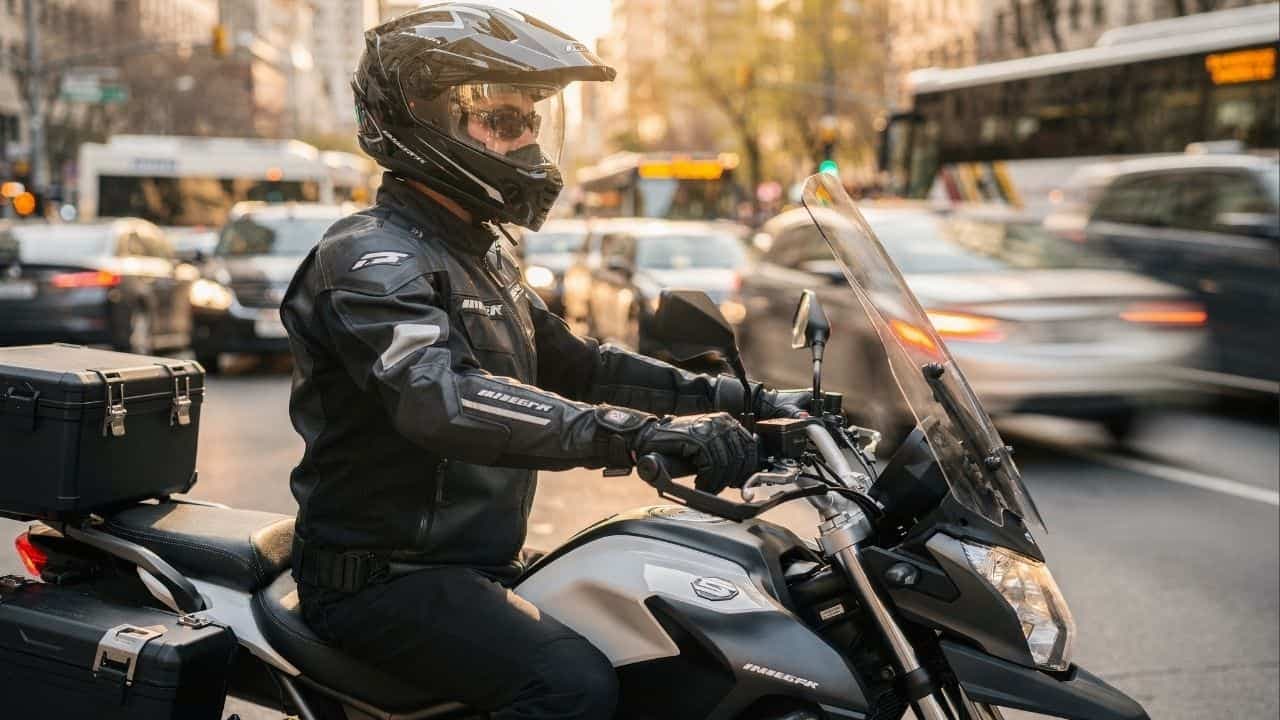 Tecnologias ergonômicas e eletrônicas reduzem fadiga e protegem a saúde do motociclista - Imagem criada por inteligência artificial (ChatGPT / Olhar Digital)