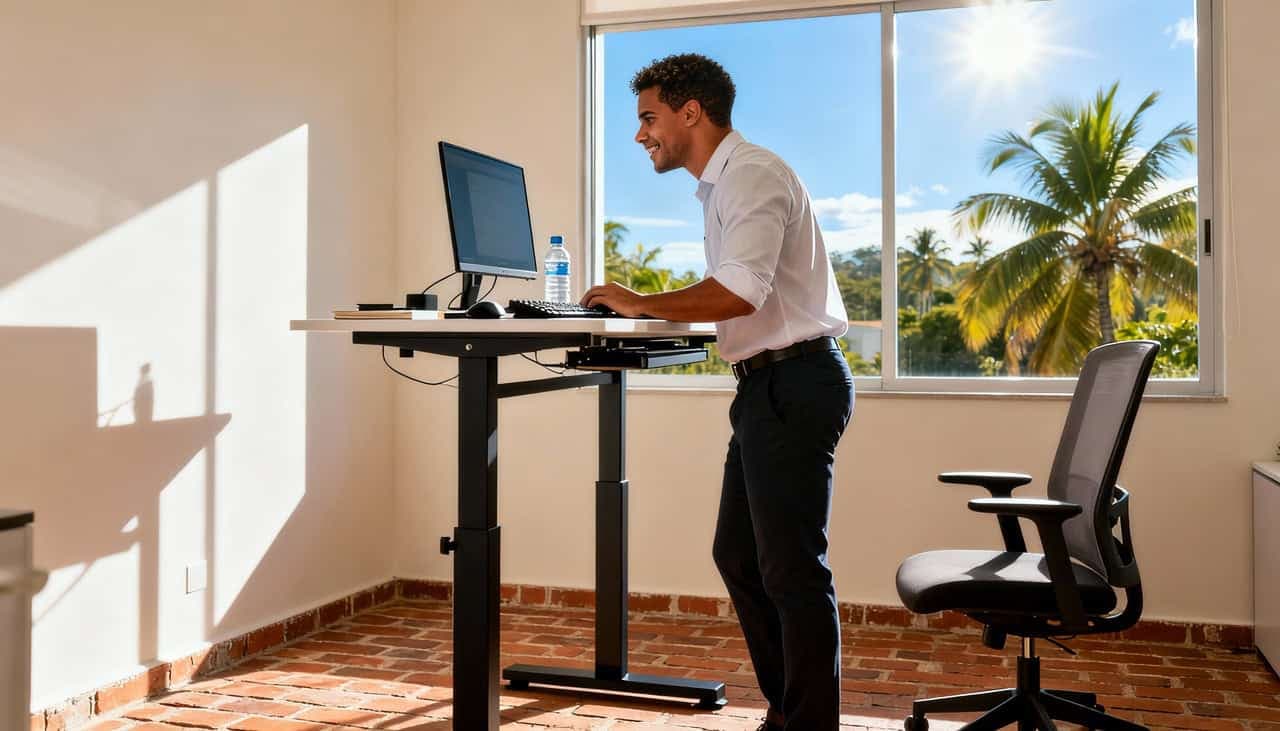 A principal promessa do trabalho em pé não é virar atleta no escritório, e sim manter o corpo mais ativo - (Imagem gerada por
inteligência artificial-GPT/Olhar Digital)