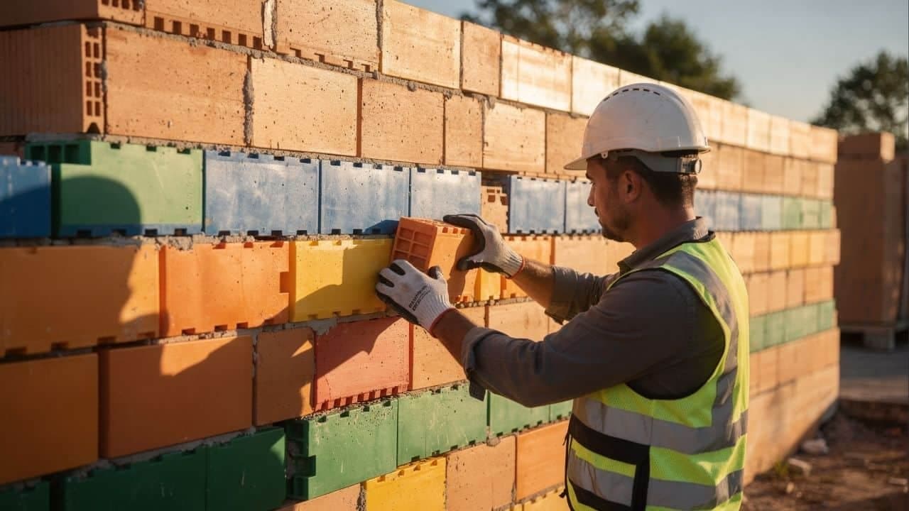 Tijolos de plástico reciclado transformam lixo em material resistente para construções sustentáveis – Imagem gerada por inteligência artificial. (ChatGPT/Olhar Digital)