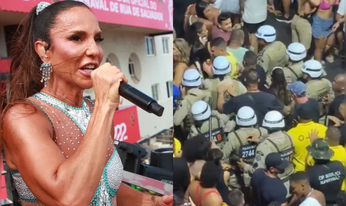 Ivete Sangalo viralizou ao deixar escolta policial a caminho de camarote no Carnaval de Salvador.