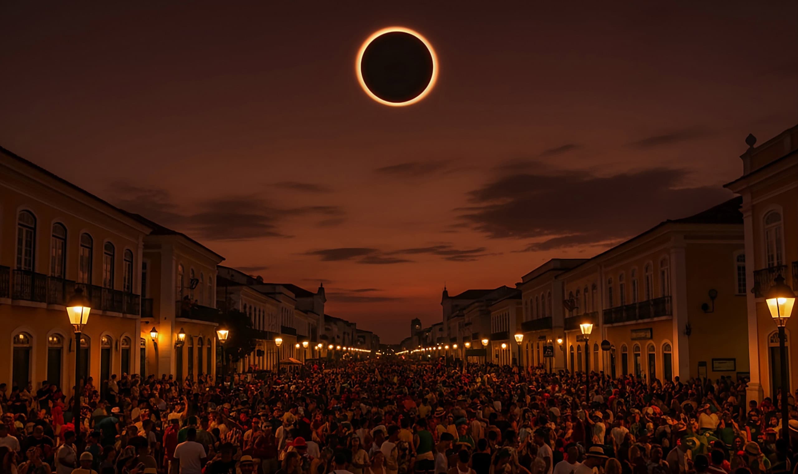Entre os próximos eclipses solares, uma terça-feira de Carnaval bem diferente contará com uma presença ilustre nos céus de alguns locais privilegiados no Brasil. Crédito: Imagem gerada por IA/Gemini