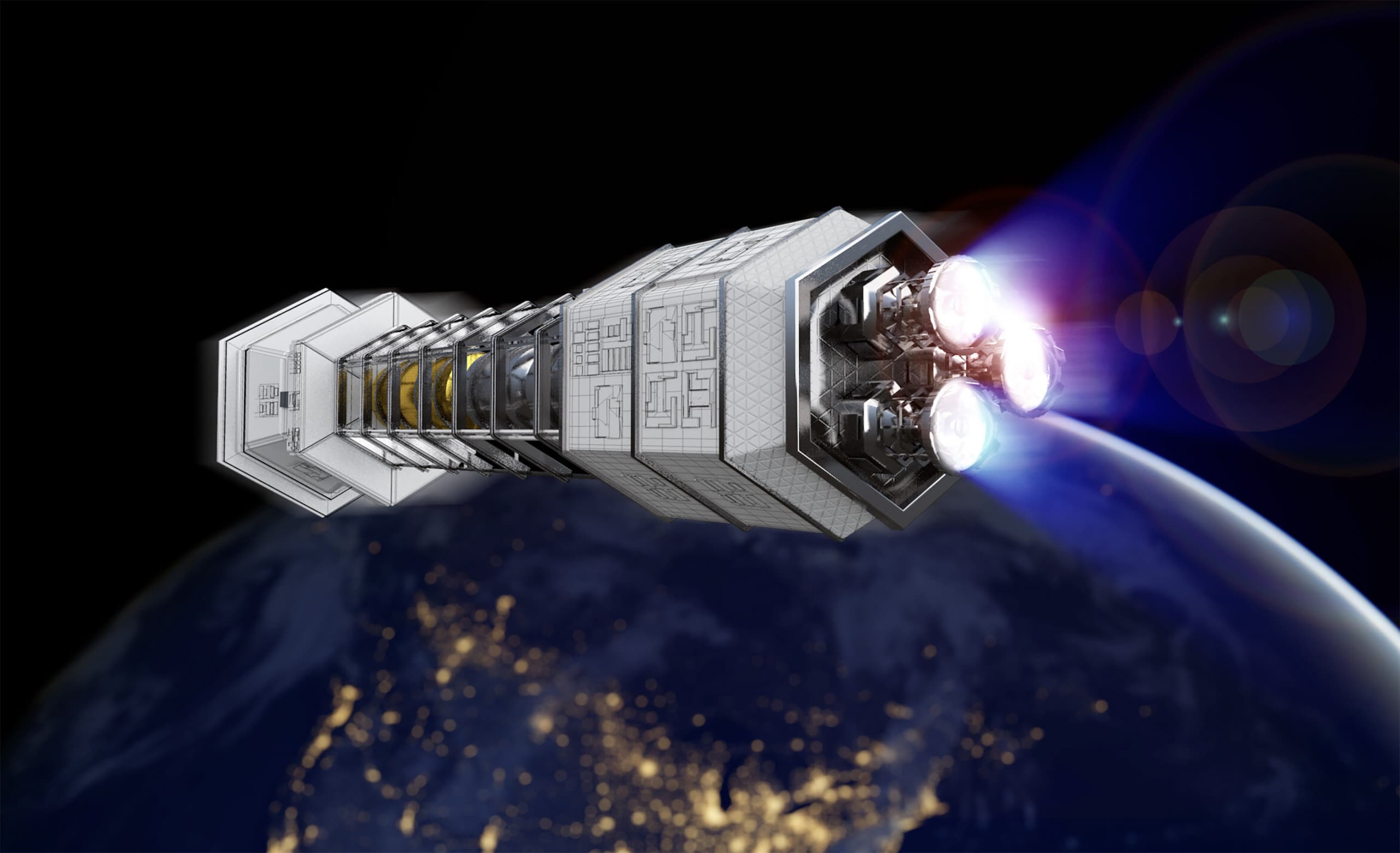 Representação conceitual de um reator nuclear espacial. Crédito: Laboratório Nacional de Idaho