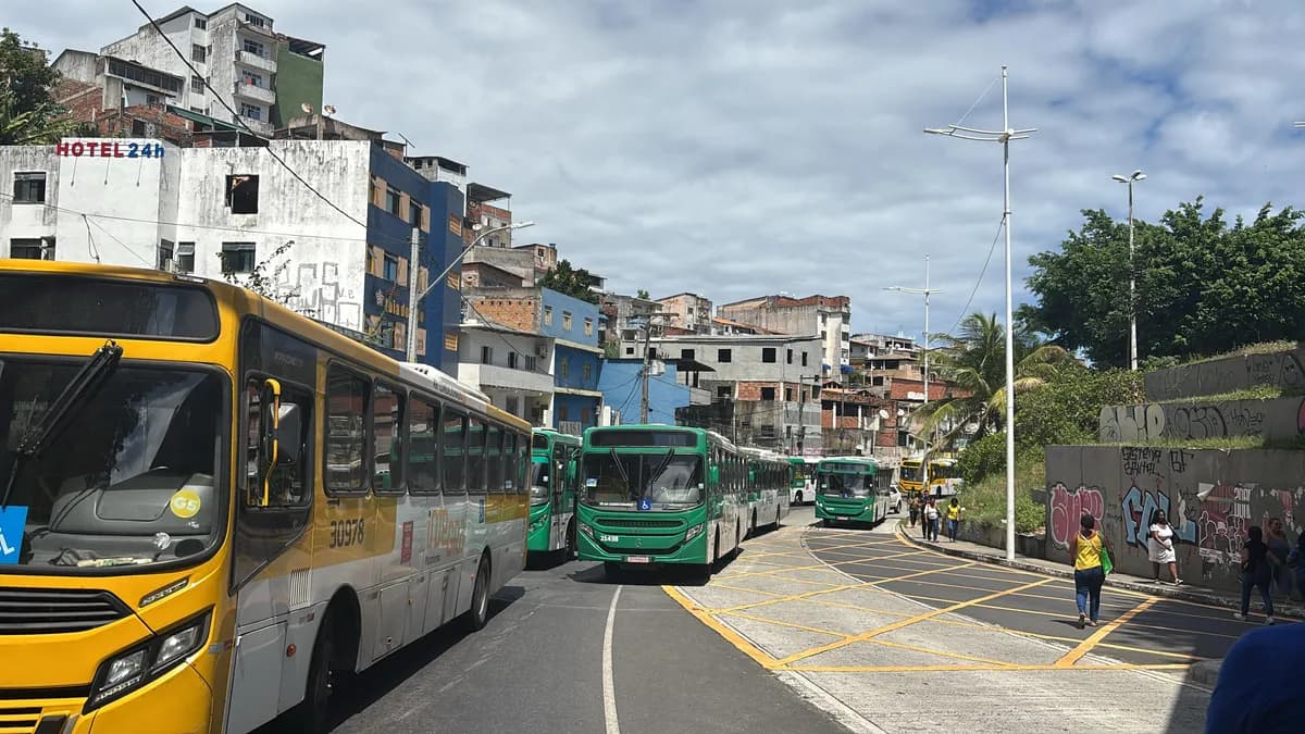 Ônibus do transporte público de Salvador enfileirados em terminal
