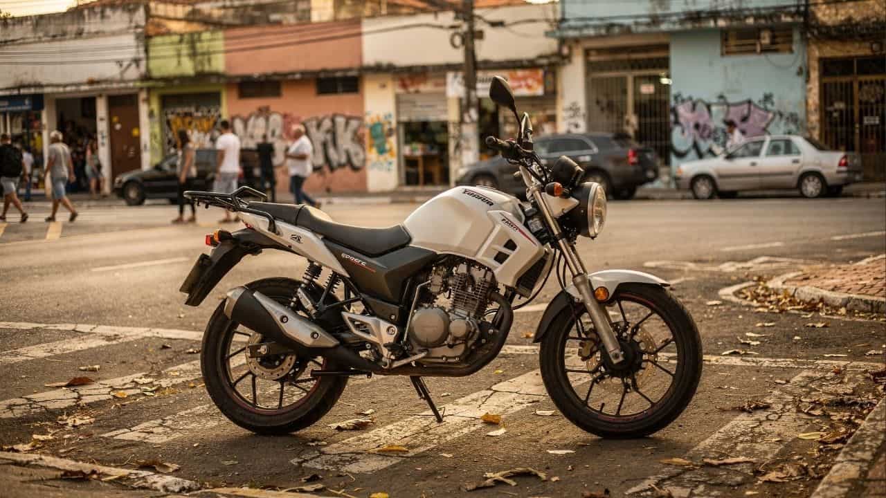 Motos custo-benefício unem economia, durabilidade mecânica e tecnologia urbana eficiente - Imagem gerada por inteligência artificial. (ChatGPT / Olhar Digital)