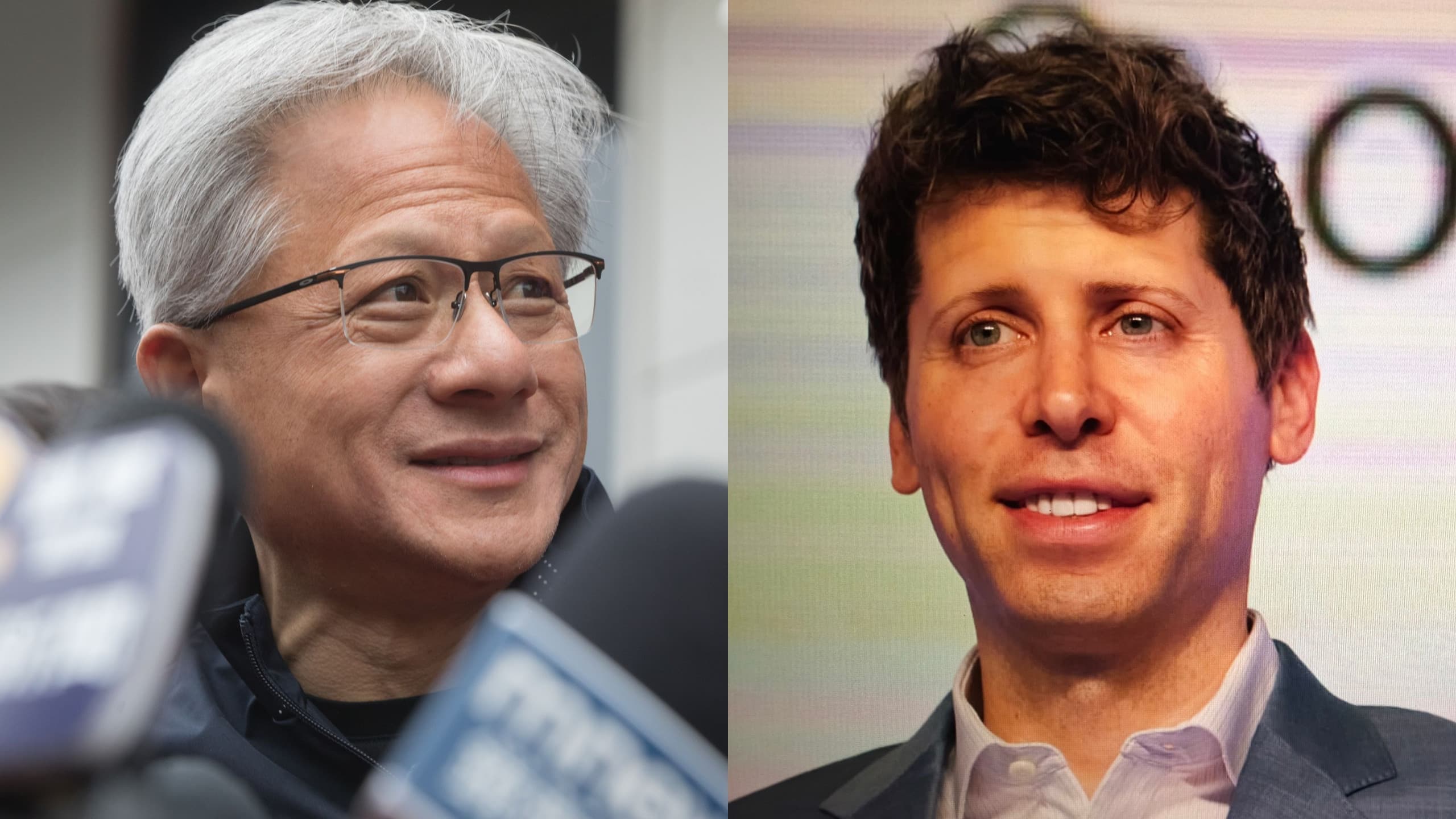 Da esquerda para a direita: CEO da Nvidia, Jensen Huang, e CEO da OpenAI, Sam Atman (Imagem: jamesonwu1972 e FotoField - Shutterstock)