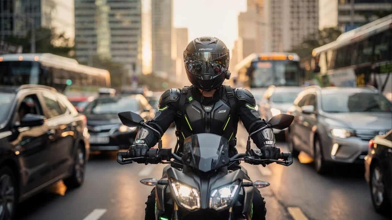 Estresse urbano afeta a saúde física e mental de motociclistas – Imagem gerada por inteligência artificial. (ChatGPT/Olhar Digital)