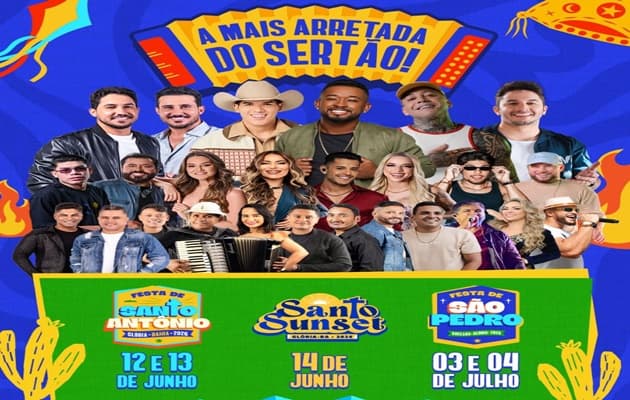 Festa junina no interior da Bahia com decoração típica, bandeirolas coloridas e público animado
