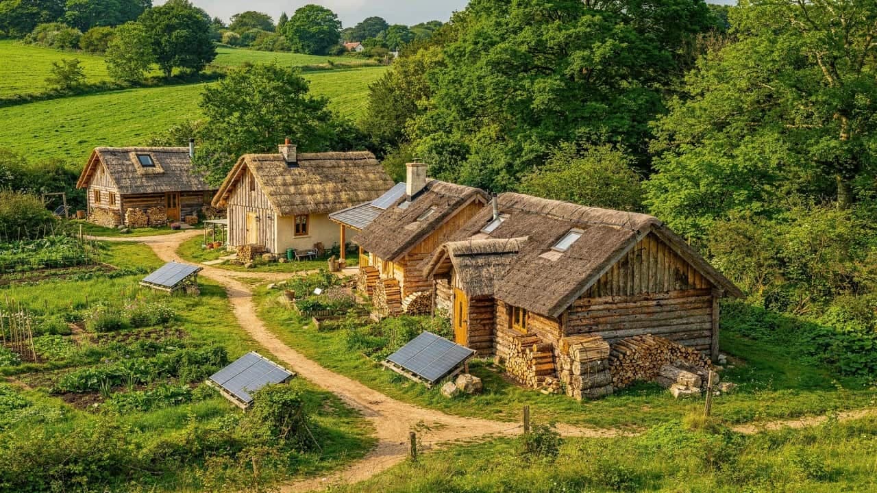 Vilarejo sem rede elétrica mantém estilo de vida sustentável na Inglaterra atual - Imagem criada por inteligência artificial (ChatGPT / Olhar Digital)