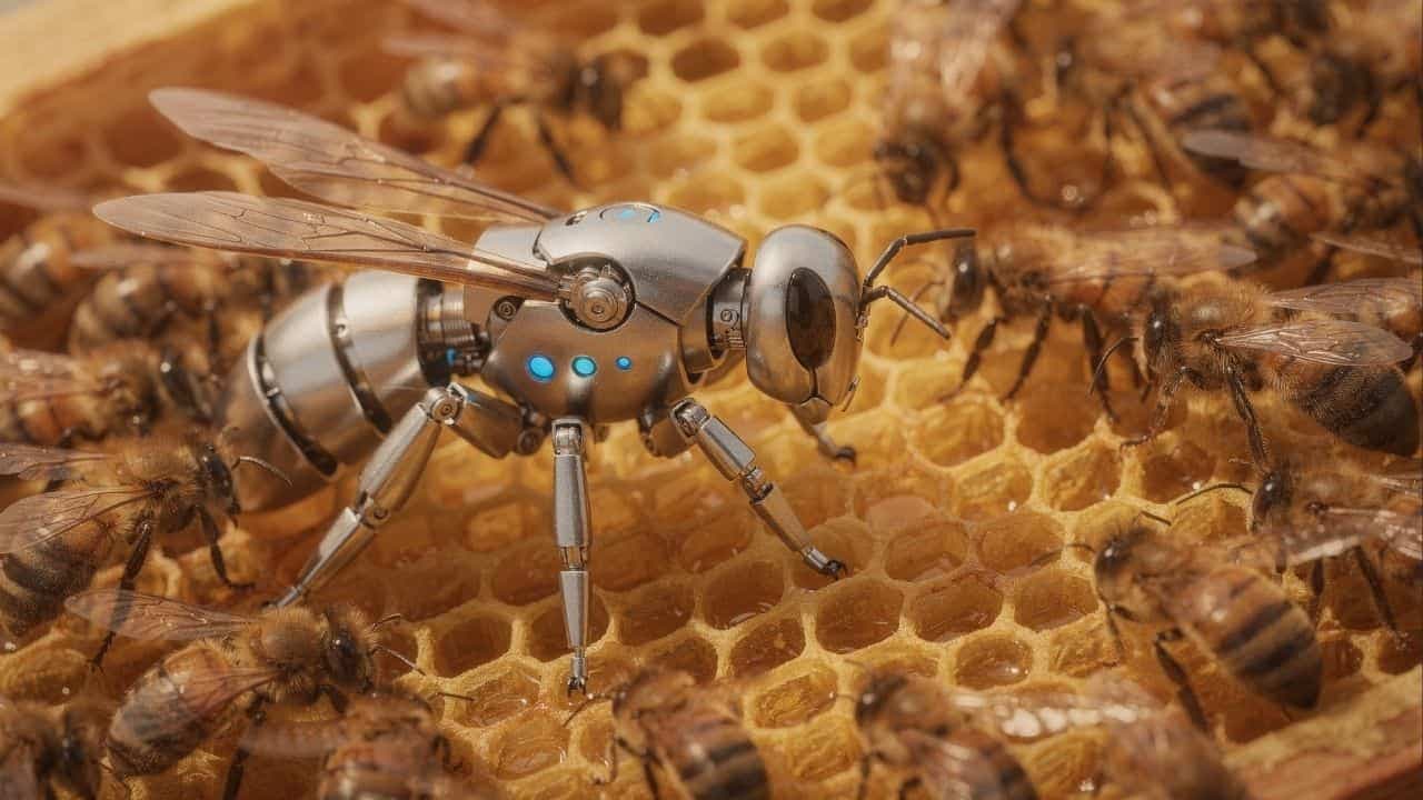 Robô inspirado em abelhas permite comunicação biológica com colmeias - Imagem criada por inteligência artificial (ChatGPT / Olhar Digital)