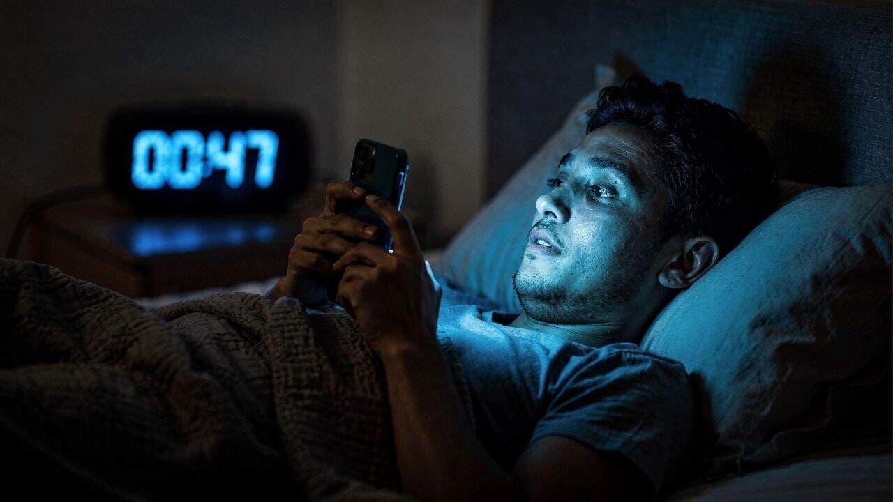 Uso de telas antes de dormir prejudica a produção de melatonina - Imagem criada por inteligência artificial (ChatGPT / Olhar Digital)