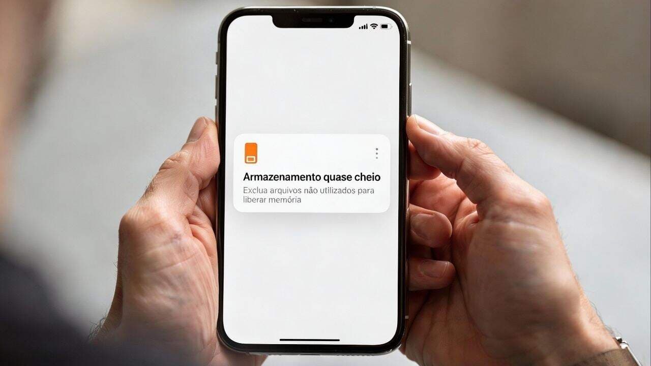 Falta de armazenamento livre compromete desempenho celular e causa travamentos frequentes - Imagem criada por inteligência artificial (ChatGPT / Olhar Digital)