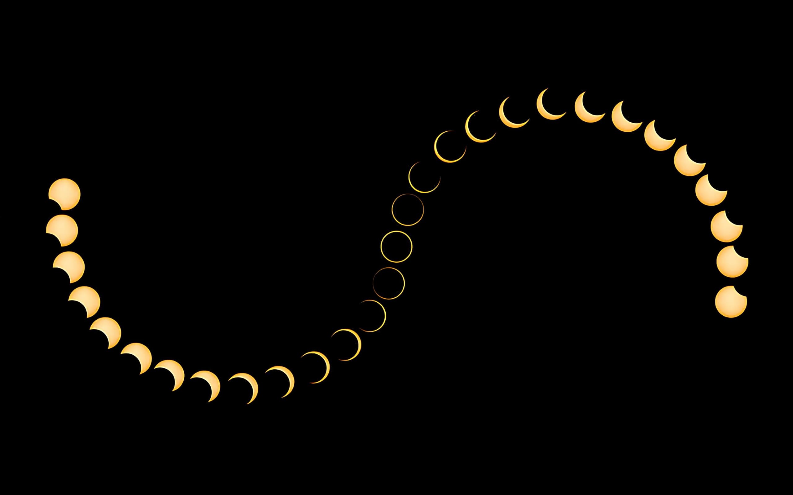 Fases do eclipse solar anular. Crédito: Allexxandar – Shutterstock