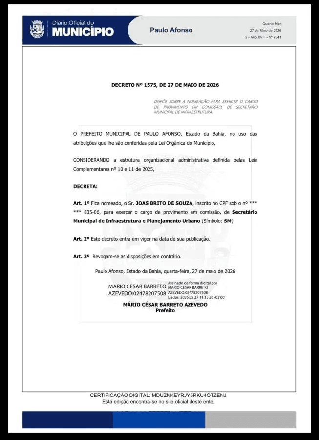 Imagem: Reprodução/Diário Oficial