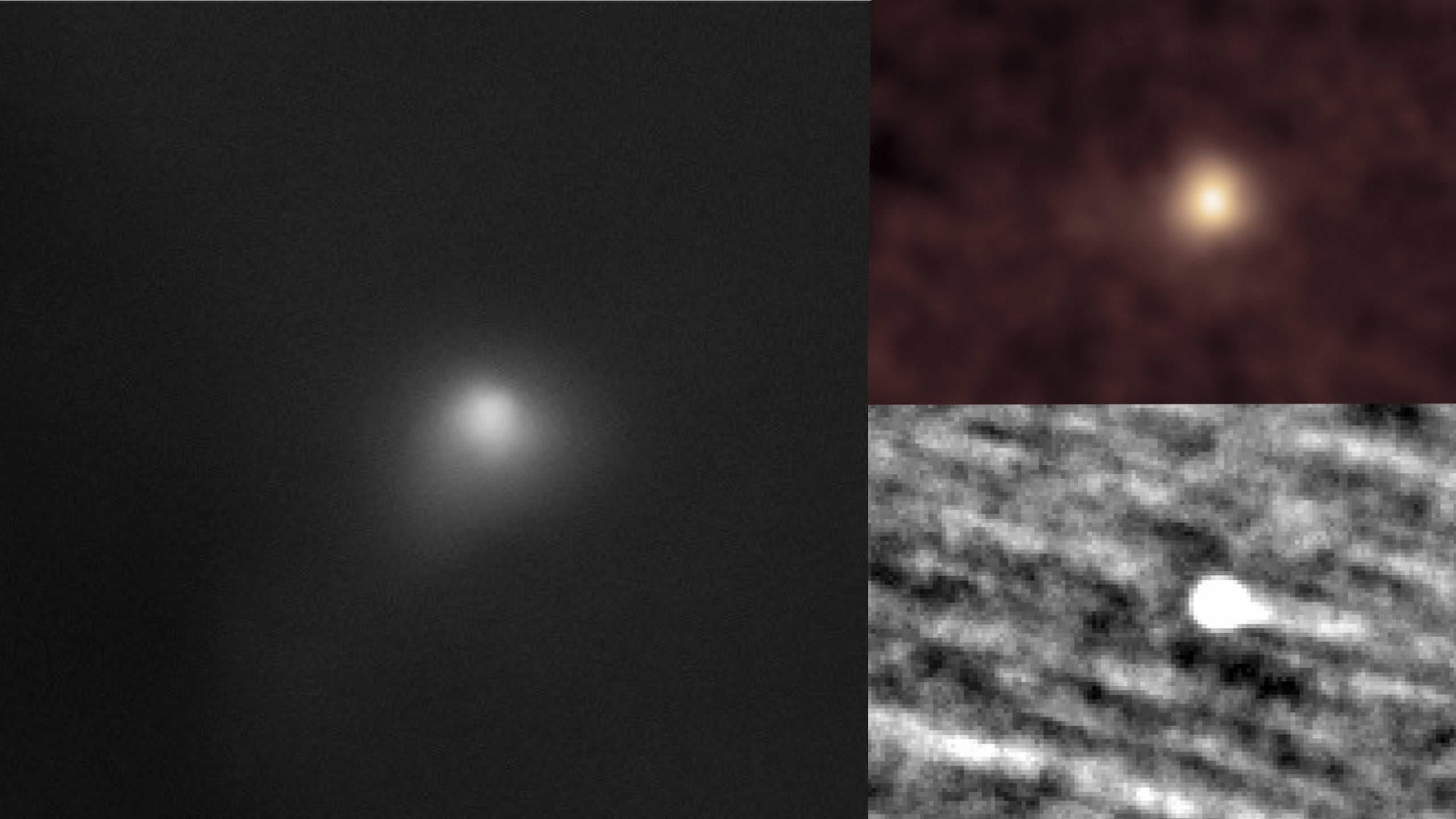 Três das novas imagens do cometa 3I/ATLAS reveladas pela NASA em 19 e novembro. Crédito: NASA