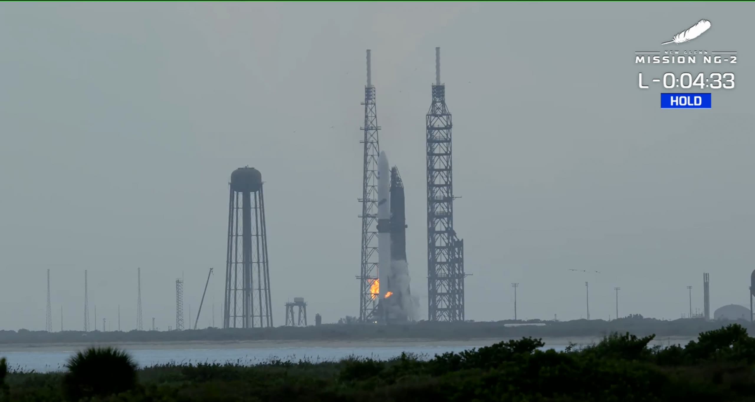 Lançamento do New Glenn atrasou em mais de uma hora antes de ser desmarcado (Imagem: Blue Origin/Reprodução)